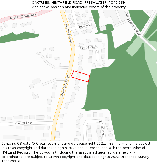 OAKTREES, HEATHFIELD ROAD, FRESHWATER, PO40 9SH: Location map and indicative extent of plot