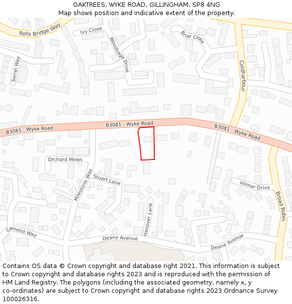 OAKTREES, WYKE ROAD, GILLINGHAM, SP8 4NG: Location map and indicative extent of plot