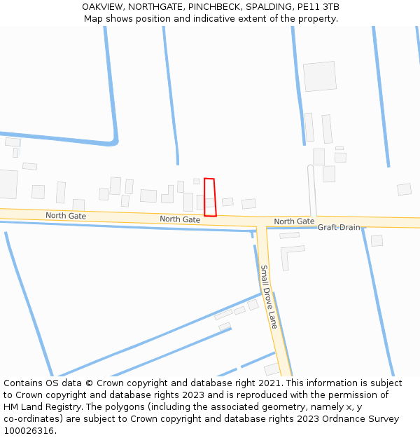 OAKVIEW, NORTHGATE, PINCHBECK, SPALDING, PE11 3TB: Location map and indicative extent of plot