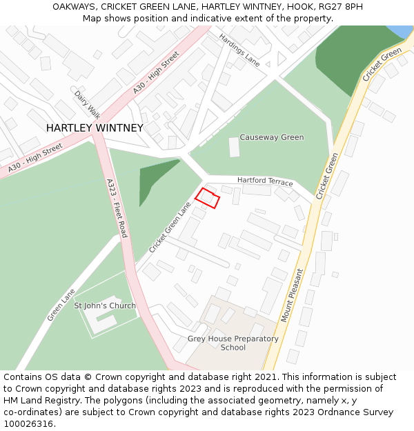 OAKWAYS, CRICKET GREEN LANE, HARTLEY WINTNEY, HOOK, RG27 8PH: Location map and indicative extent of plot