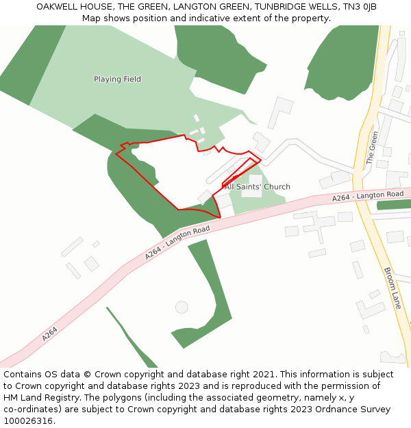 OAKWELL HOUSE, THE GREEN, LANGTON GREEN, TUNBRIDGE WELLS, TN3 0JB: Location map and indicative extent of plot