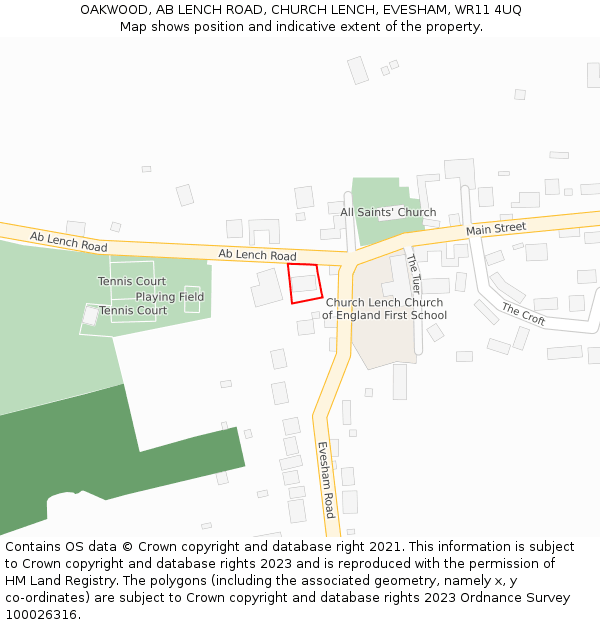 OAKWOOD, AB LENCH ROAD, CHURCH LENCH, EVESHAM, WR11 4UQ: Location map and indicative extent of plot