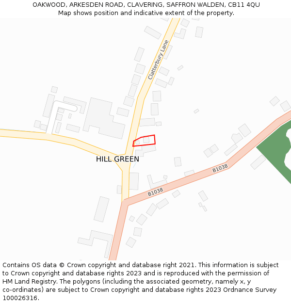 OAKWOOD, ARKESDEN ROAD, CLAVERING, SAFFRON WALDEN, CB11 4QU: Location map and indicative extent of plot