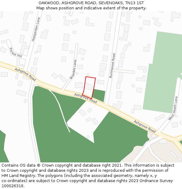 OAKWOOD, ASHGROVE ROAD, SEVENOAKS, TN13 1ST: Location map and indicative extent of plot