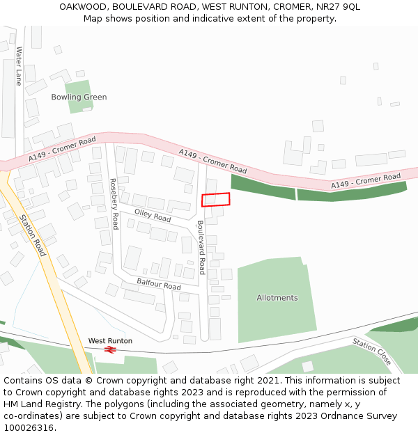 OAKWOOD, BOULEVARD ROAD, WEST RUNTON, CROMER, NR27 9QL: Location map and indicative extent of plot