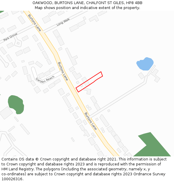 OAKWOOD, BURTONS LANE, CHALFONT ST GILES, HP8 4BB: Location map and indicative extent of plot