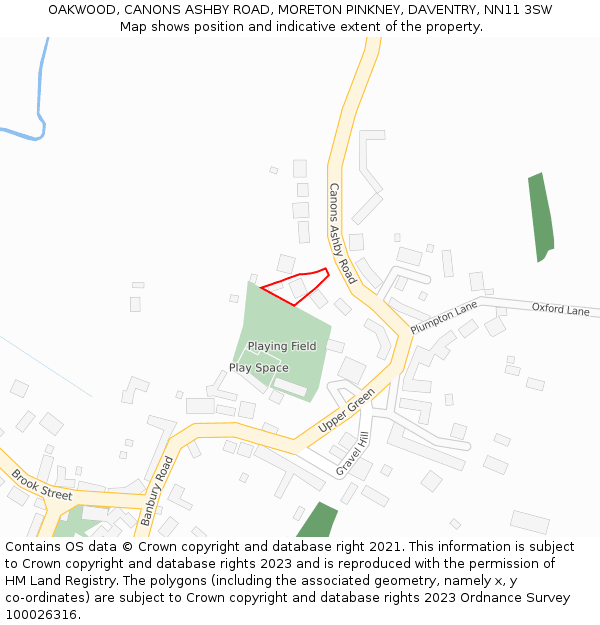 OAKWOOD, CANONS ASHBY ROAD, MORETON PINKNEY, DAVENTRY, NN11 3SW: Location map and indicative extent of plot