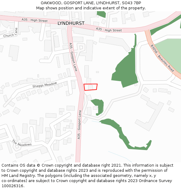 OAKWOOD, GOSPORT LANE, LYNDHURST, SO43 7BP: Location map and indicative extent of plot