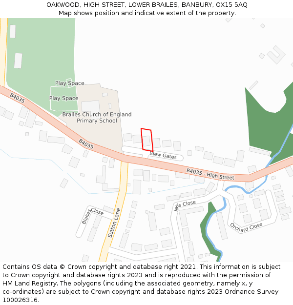 OAKWOOD, HIGH STREET, LOWER BRAILES, BANBURY, OX15 5AQ: Location map and indicative extent of plot