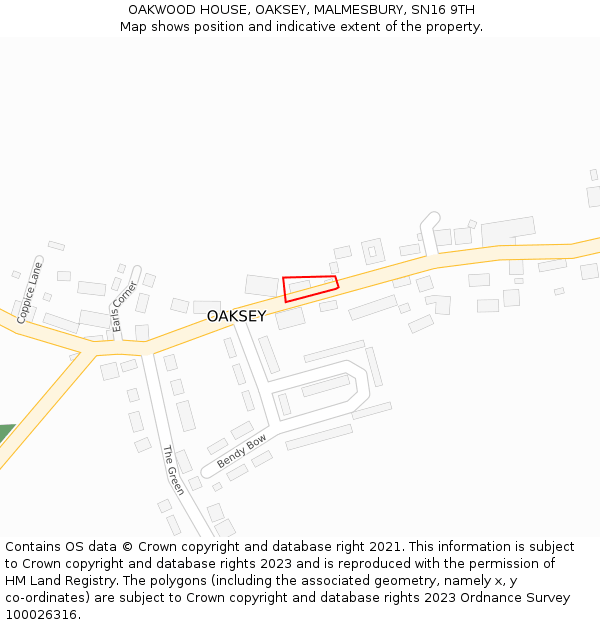 OAKWOOD HOUSE, OAKSEY, MALMESBURY, SN16 9TH: Location map and indicative extent of plot