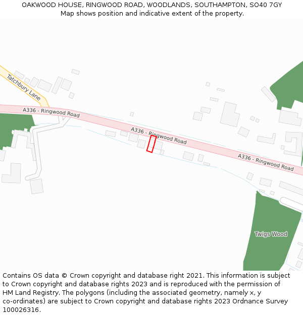 OAKWOOD HOUSE, RINGWOOD ROAD, WOODLANDS, SOUTHAMPTON, SO40 7GY: Location map and indicative extent of plot