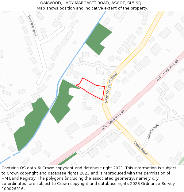 OAKWOOD, LADY MARGARET ROAD, ASCOT, SL5 9QH: Location map and indicative extent of plot