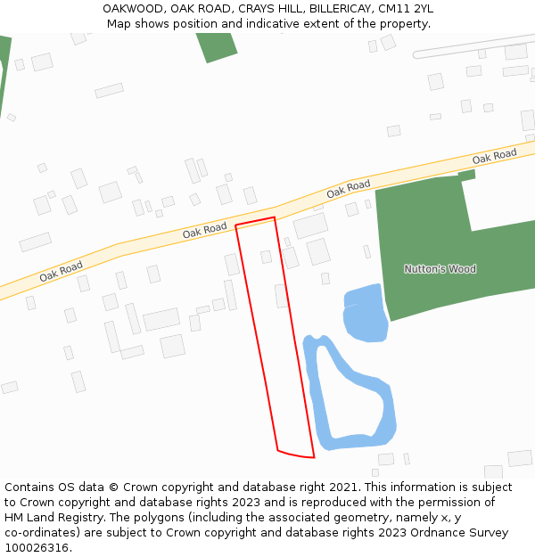 OAKWOOD, OAK ROAD, CRAYS HILL, BILLERICAY, CM11 2YL: Location map and indicative extent of plot