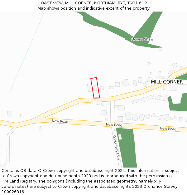 OAST VIEW, MILL CORNER, NORTHIAM, RYE, TN31 6HP: Location map and indicative extent of plot