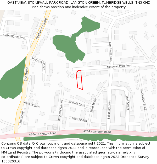 OAST VIEW, STONEWALL PARK ROAD, LANGTON GREEN, TUNBRIDGE WELLS, TN3 0HD: Location map and indicative extent of plot