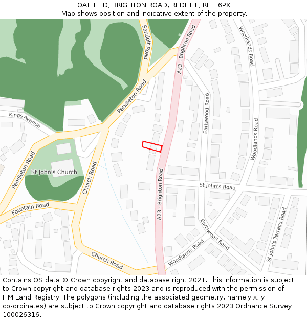 OATFIELD, BRIGHTON ROAD, REDHILL, RH1 6PX: Location map and indicative extent of plot