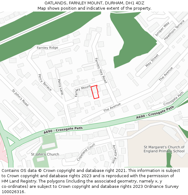 OATLANDS, FARNLEY MOUNT, DURHAM, DH1 4DZ: Location map and indicative extent of plot