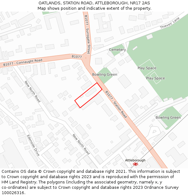 OATLANDS, STATION ROAD, ATTLEBOROUGH, NR17 2AS: Location map and indicative extent of plot