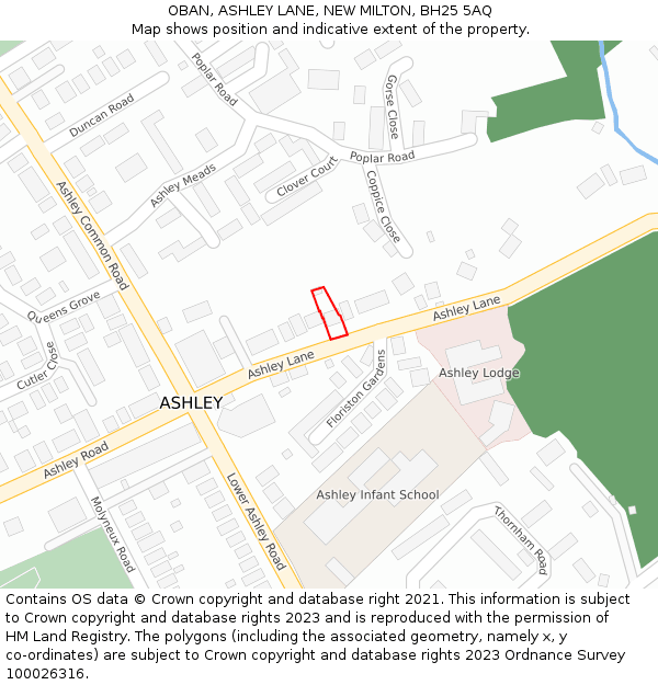 OBAN, ASHLEY LANE, NEW MILTON, BH25 5AQ: Location map and indicative extent of plot