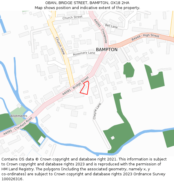 OBAN, BRIDGE STREET, BAMPTON, OX18 2HA: Location map and indicative extent of plot