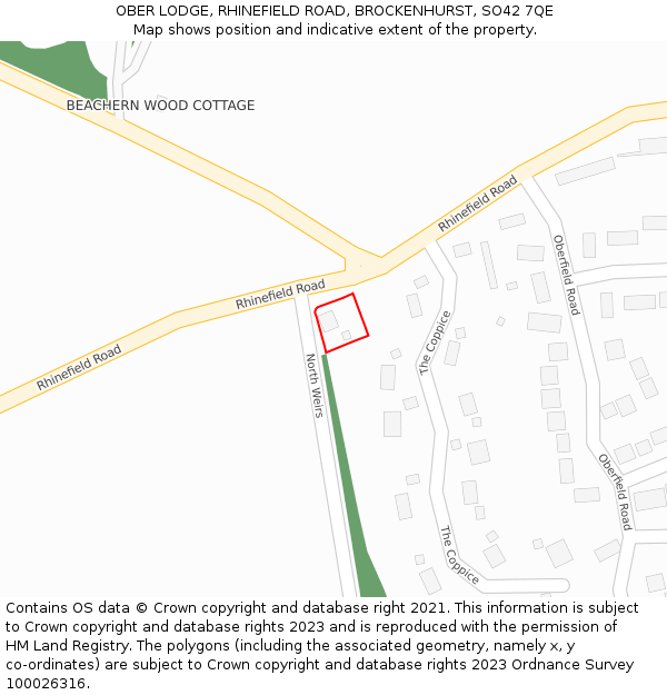 OBER LODGE, RHINEFIELD ROAD, BROCKENHURST, SO42 7QE: Location map and indicative extent of plot