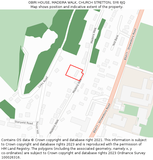 OBIRI HOUSE, MADEIRA WALK, CHURCH STRETTON, SY6 6JQ: Location map and indicative extent of plot
