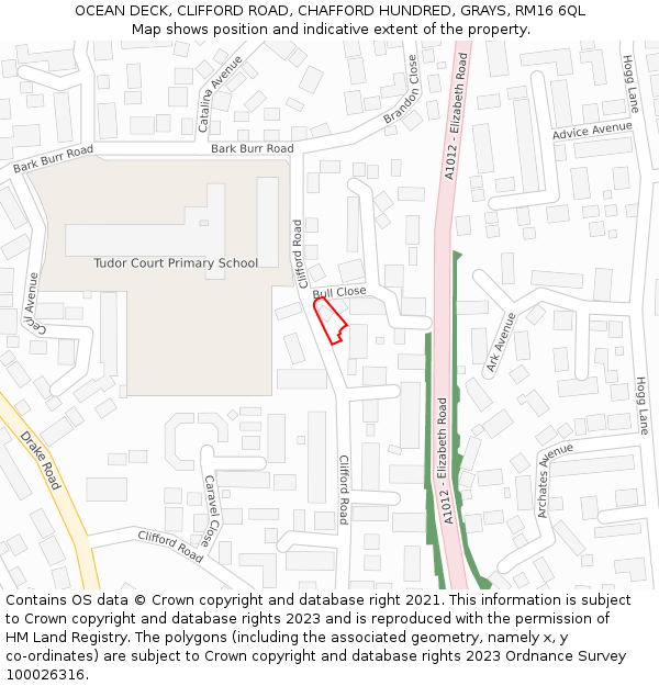 OCEAN DECK, CLIFFORD ROAD, CHAFFORD HUNDRED, GRAYS, RM16 6QL: Location map and indicative extent of plot