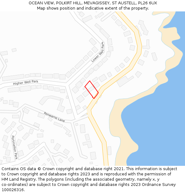 OCEAN VIEW, POLKIRT HILL, MEVAGISSEY, ST AUSTELL, PL26 6UX: Location map and indicative extent of plot