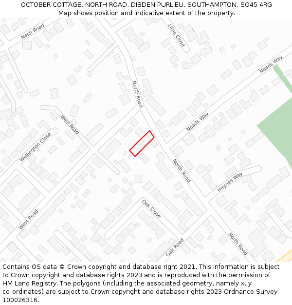 OCTOBER COTTAGE, NORTH ROAD, DIBDEN PURLIEU, SOUTHAMPTON, SO45 4RG: Location map and indicative extent of plot