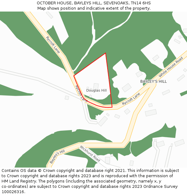 OCTOBER HOUSE, BAYLEYS HILL, SEVENOAKS, TN14 6HS: Location map and indicative extent of plot