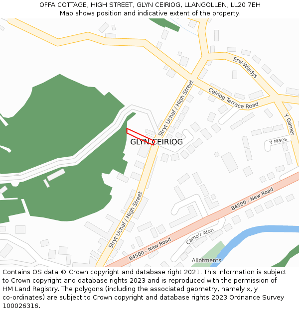 OFFA COTTAGE, HIGH STREET, GLYN CEIRIOG, LLANGOLLEN, LL20 7EH: Location map and indicative extent of plot