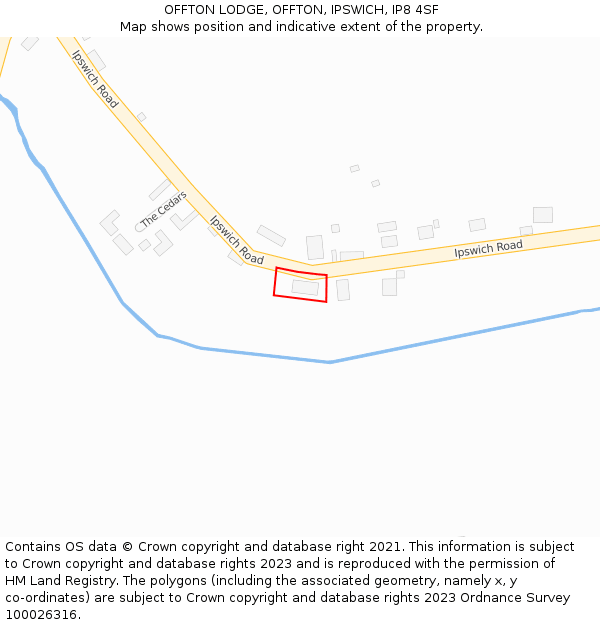 OFFTON LODGE, OFFTON, IPSWICH, IP8 4SF: Location map and indicative extent of plot