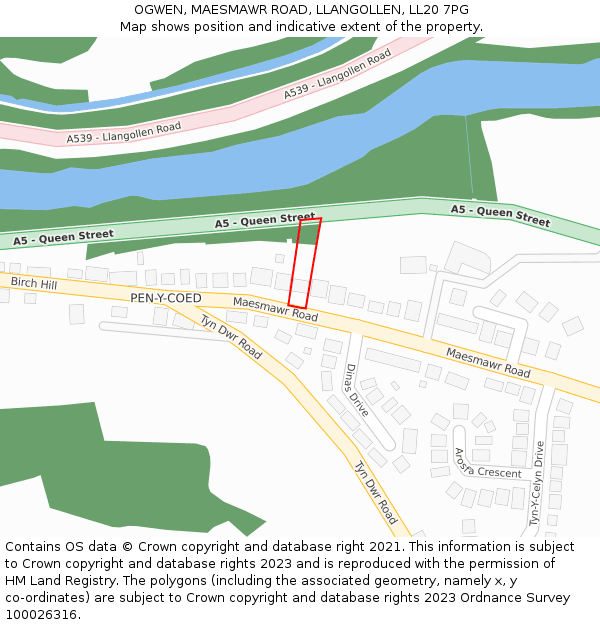 OGWEN, MAESMAWR ROAD, LLANGOLLEN, LL20 7PG: Location map and indicative extent of plot