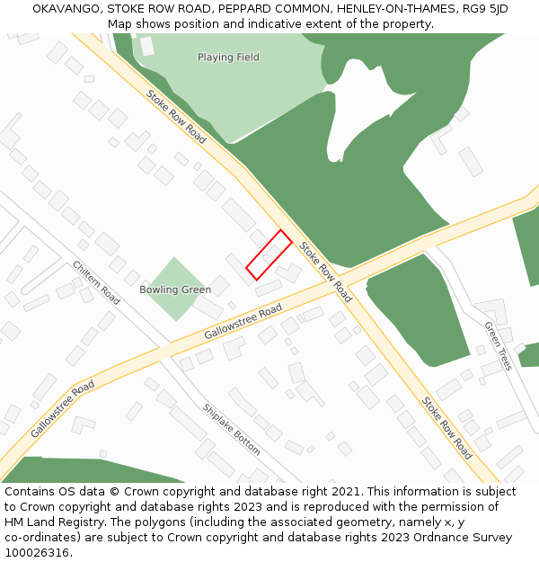 OKAVANGO, STOKE ROW ROAD, PEPPARD COMMON, HENLEY-ON-THAMES, RG9 5JD: Location map and indicative extent of plot