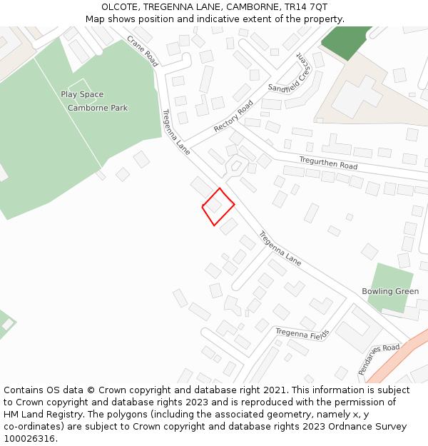 OLCOTE, TREGENNA LANE, CAMBORNE, TR14 7QT: Location map and indicative extent of plot