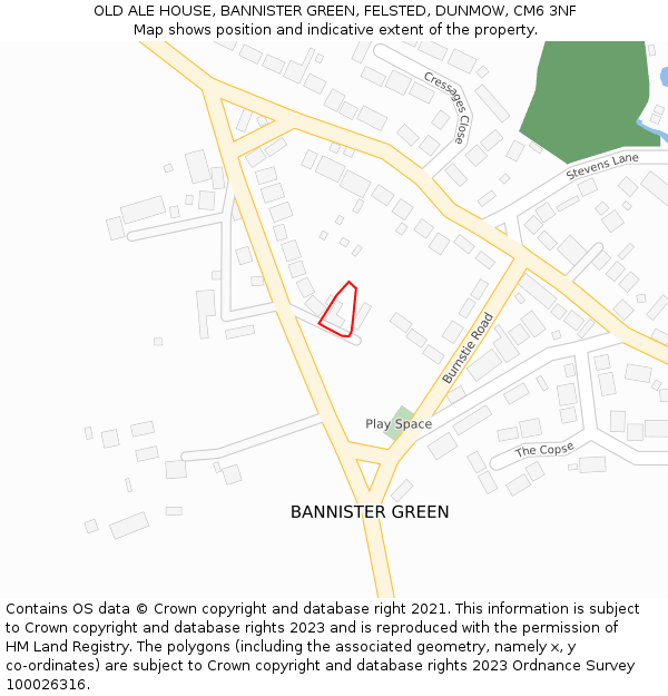 OLD ALE HOUSE, BANNISTER GREEN, FELSTED, DUNMOW, CM6 3NF: Location map and indicative extent of plot
