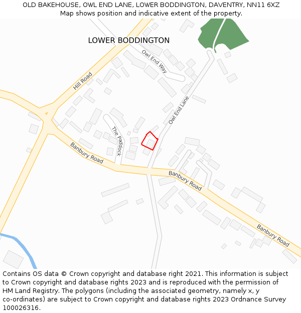 OLD BAKEHOUSE, OWL END LANE, LOWER BODDINGTON, DAVENTRY, NN11 6XZ: Location map and indicative extent of plot