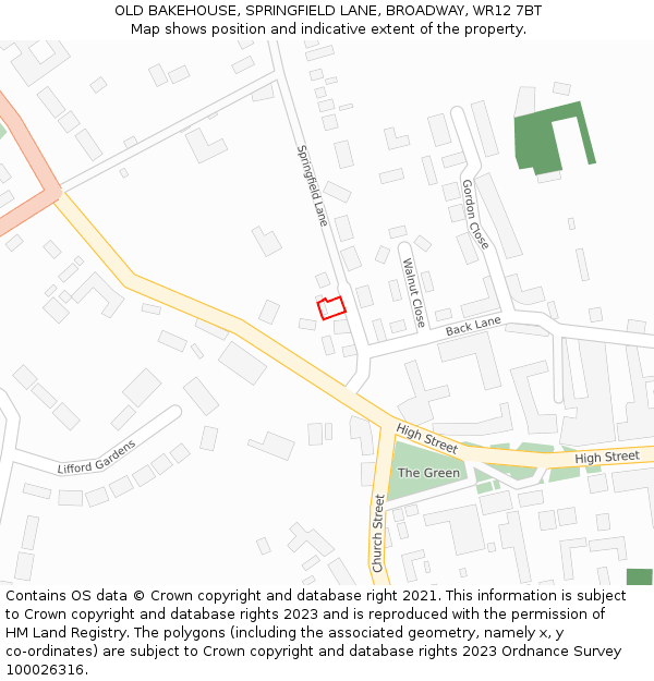 OLD BAKEHOUSE, SPRINGFIELD LANE, BROADWAY, WR12 7BT: Location map and indicative extent of plot
