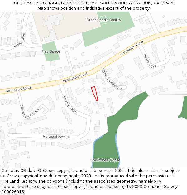 OLD BAKERY COTTAGE, FARINGDON ROAD, SOUTHMOOR, ABINGDON, OX13 5AA: Location map and indicative extent of plot