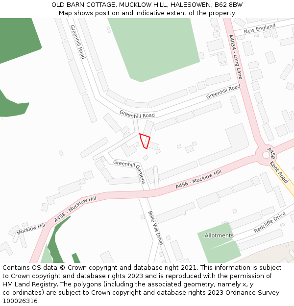 OLD BARN COTTAGE, MUCKLOW HILL, HALESOWEN, B62 8BW: Location map and indicative extent of plot