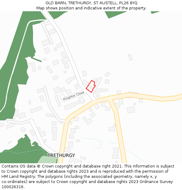 OLD BARN, TRETHURGY, ST AUSTELL, PL26 8YQ: Location map and indicative extent of plot