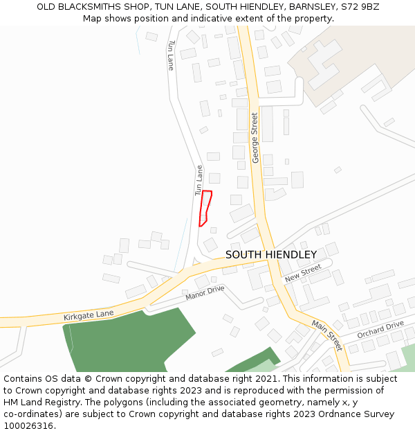 OLD BLACKSMITHS SHOP, TUN LANE, SOUTH HIENDLEY, BARNSLEY, S72 9BZ: Location map and indicative extent of plot