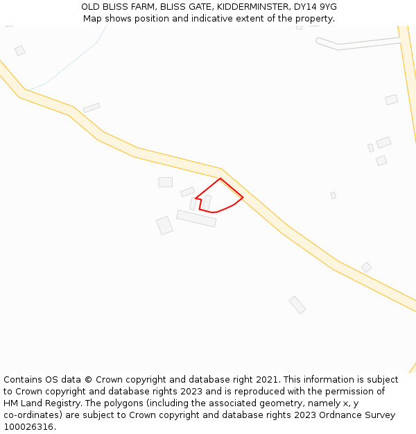 OLD BLISS FARM, BLISS GATE, KIDDERMINSTER, DY14 9YG: Location map and indicative extent of plot