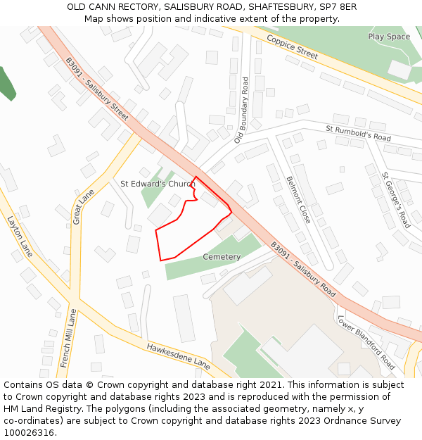 OLD CANN RECTORY, SALISBURY ROAD, SHAFTESBURY, SP7 8ER: Location map and indicative extent of plot