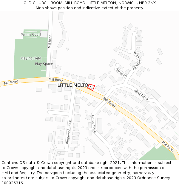 OLD CHURCH ROOM, MILL ROAD, LITTLE MELTON, NORWICH, NR9 3NX: Location map and indicative extent of plot