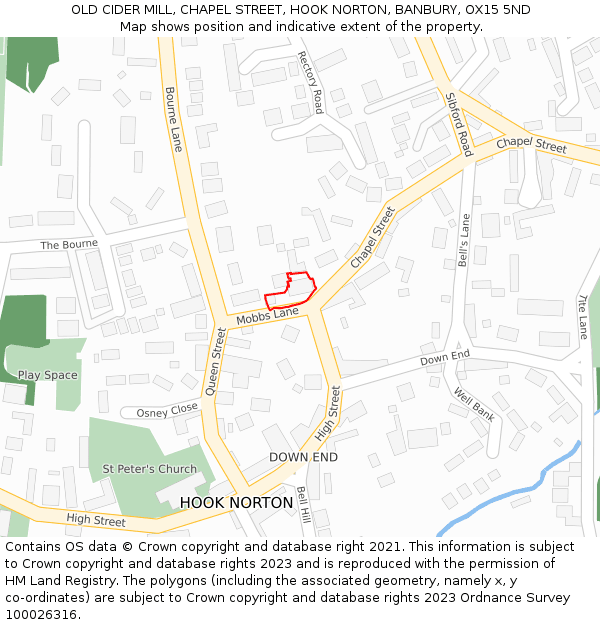 OLD CIDER MILL, CHAPEL STREET, HOOK NORTON, BANBURY, OX15 5ND: Location map and indicative extent of plot