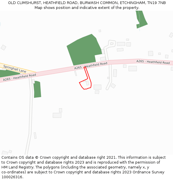 OLD CLIMSHURST, HEATHFIELD ROAD, BURWASH COMMON, ETCHINGHAM, TN19 7NB: Location map and indicative extent of plot