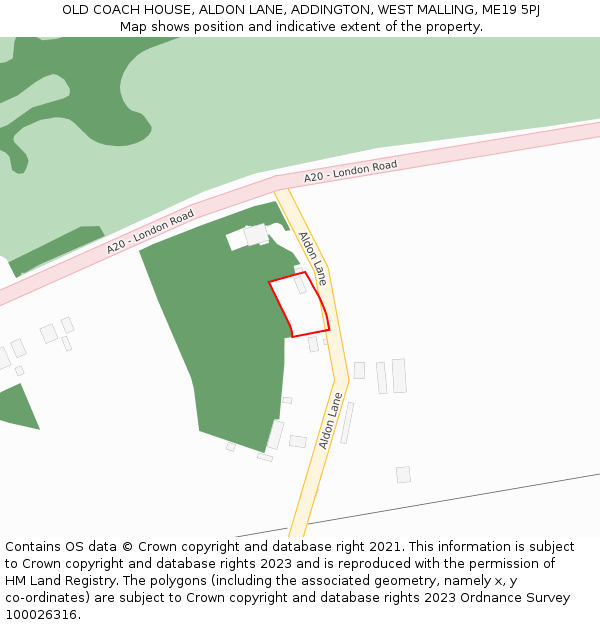 OLD COACH HOUSE, ALDON LANE, ADDINGTON, WEST MALLING, ME19 5PJ: Location map and indicative extent of plot