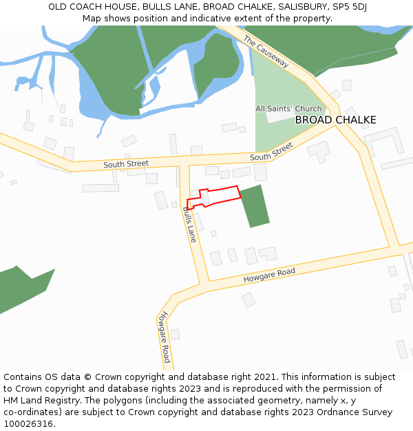 OLD COACH HOUSE, BULLS LANE, BROAD CHALKE, SALISBURY, SP5 5DJ: Location map and indicative extent of plot