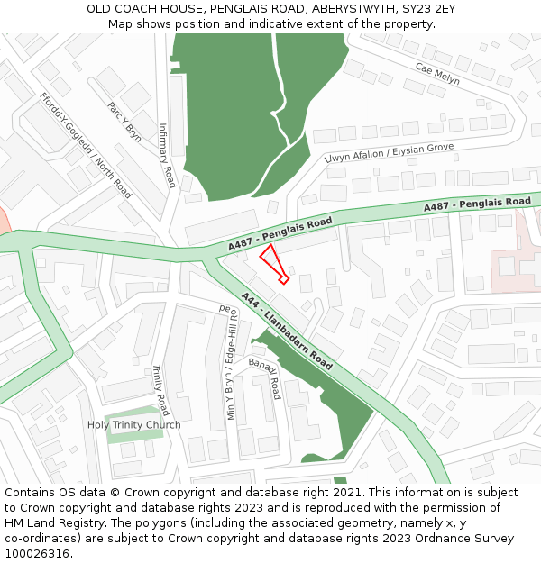 OLD COACH HOUSE, PENGLAIS ROAD, ABERYSTWYTH, SY23 2EY: Location map and indicative extent of plot